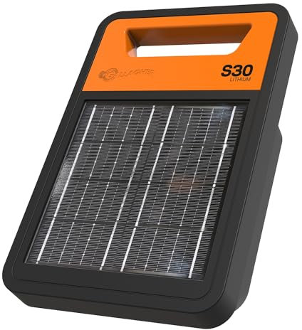 Gallagher Solar-Weidezaungerät S30Li mit Lithium-Akku - Elektrozaun für Hunde, Pferde, Rinder, Schafe, Schweine, Ziegen - Geeignet für Weidezäune bis 10 km