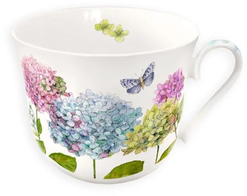 Grätz Kaffeetasse 450ml Teetasse Kaffee-Tasse Tee-Tasse Henkeltasse Henkel-Tasse Blumen Früchte Landhaus Porzellantasse Porzellan-Tasse Geschenkbox (Hortensien)
