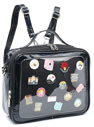 RAINBOW SMILE Ita Bag Rucksack, Umhängetasche, Kawaii-Pin-Display-Tasche, Denim-PU, Messenger-Schultertasche, 35-Laser-Schwarz/Krokodil, Ita Bag