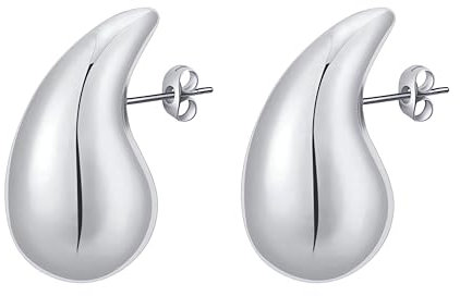 Onvavient Ohrringe Dupes, Ohrhänger Damen, Wassertropfen Ohrring Hypoallergene, Elegante Damenohrringe, Modeschmuck Schmuckstück Ohrstecker für Frauen Mädchen (Silber, 18 x 31 mm)