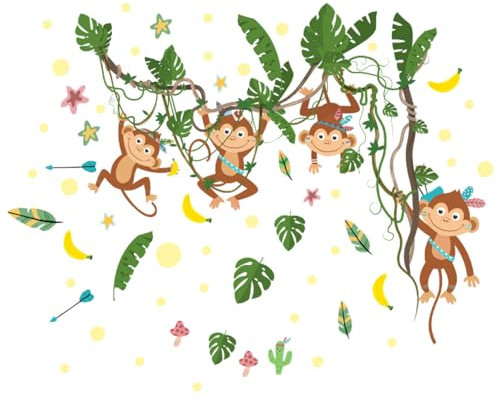 Karikatur Wald Affe Banane Stern Kinderzimmer Wandaufkleber Schlafzimmer Zuhause Hintergrund Dekoration Wandaufkleber 155 * 180cm