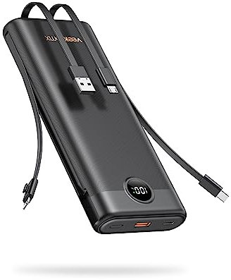 Batería Externa 30000mAh con 4 Cables Integrados, VEEKTOMX POWER BANK USB C Cargador Portátil de Alta Capacidad, Powerbank con 4 Salidas y 2 Entradas Batería Universal para iPhone/Samsung/Tablet