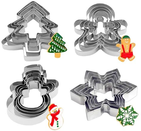 KEELYY Set di 20 Formine Biscotti Natale, Stampi Biscotti Natale in Acciaio Inox, Tagliabiscotti Natalizi Set con Omino Pan di Zenzero, Fiocco di Neve, Pupazzo di Neve, Albero di Natale