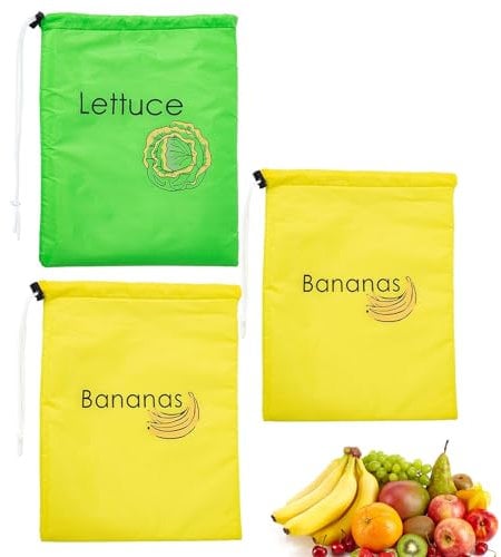 3 PCS 39*28cmBanana Bag Yellow Banana Bags for Fridge Protects Banana Fruit Vegetable in Fridge Fresher,Vegetable Banana Storage,Banana Bags for Storing,Washable Storage Bag Fruit Bagswith Drawstring