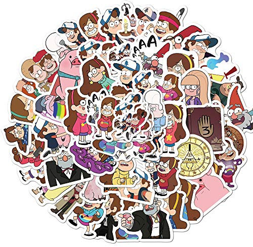 50Pcs Gravity Falls Stickers, Cartoon Theme TV Stickers, Vinyl Waterproof Graffiti Decals for Laptop Guitar Luggage Skateboard, Kids and Teens