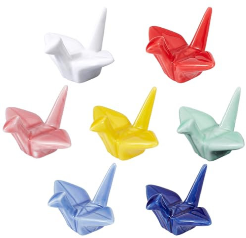 CRASPIRE 7 Colori Origami Crane Bacchette Poggia Bacchette in Porcellana Porta Bacchette in Ceramica in Stile Cinese Cucchiaio da Cena Forchetta Pennello Penna Supporto Set per Stoviglie da Banco