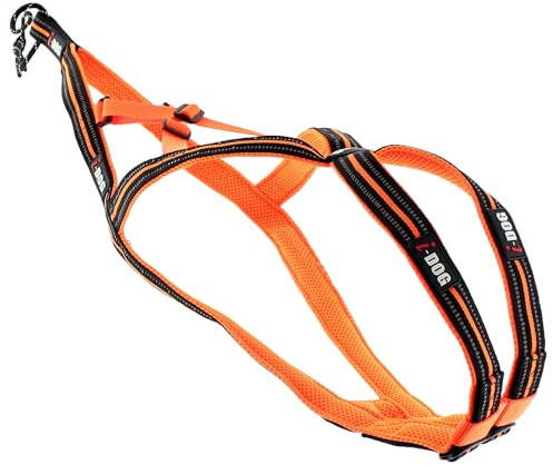 Sport-Hundegeschirr X-Back One Orange, Hals und Rücken verstellbar für CANOCROSS, die Marke I-DOG ist eine französische Marke. (4XS)