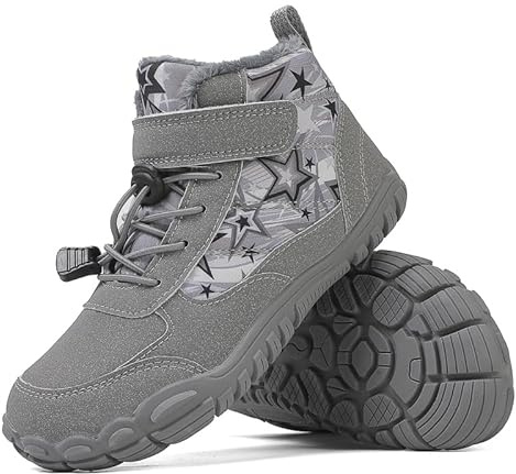 Bambini Barefoot Stivali Invernali con Pianta Larga,Unisex-Bambini e Ragazzi Scarpe da Escursionismo Antiscivolo,Impermeabili Caloroso Mid Stivali da Neve Trekking Shoes Gr.28-38 EU