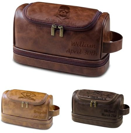 Cadeau personnalisé pour la fête des pères,Trousse de Toilette pour Homme avec nom,Trousse de Toilette Portable,Trousse de Toilette de Voyage en Cuir PU pour Homme,Cadeau de Noël, Anniversaire