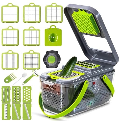 Maestrox 22-in-1 Multifunctional Vegetable Chopper – Handheld Fruit & Vegetable Cutter, Onion Slicer, Grater, Dicer, and Slicer for Easy Meal Prep – Durable, Space-Saving Kitchen Tool