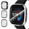 iVoler 3 Pezzi Cover con Vetro Temperato per Fitbit Versa 4/3 / Fitbit Sense 2 / Fitbit Sense, Copertura Completa Custodia Rigida Clear Pellicola Protettiva Anti-Graffio Case, 2 Trasparente + 1 Nero