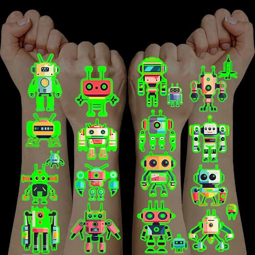 100+ Pezzi Tatuaggi per Bambini Robot, Regalini Fine Festa Compleanno Fluo Party Giochi Bambino Regalo Bambino 3-12 Anni Stickers Bambini Attacca Stacca,Gadget Compleanno Bambini Tatuaggi Bambini