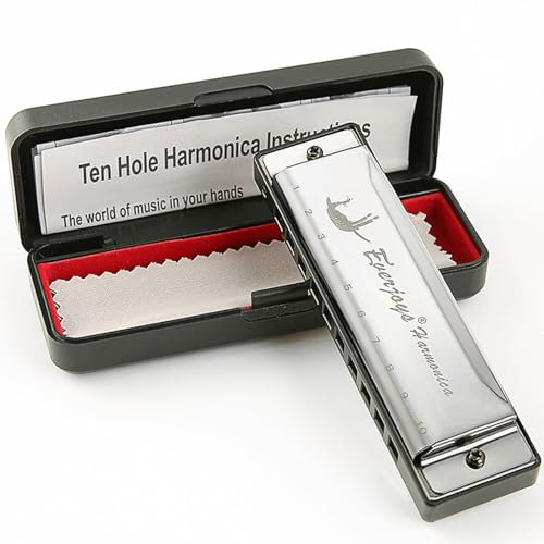 Mundharmonika 10 Loch - Blues Harp Diatonische Mundharmonika mit Etui, Poliertuch, Anleitung, für Erwachsene, Anfänger und Schüler