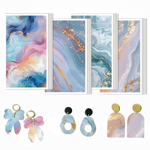 craspire 20 Blatt 4 Stile Ton Transferpapier Bunte Keramik Flüssiger Marmor Wasserlösliches Transferblatt Für Polymer Ton Unterglasur Aufkleber Ohrringe Schmuckherstellung Basteln DIY Anhänger
