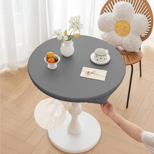 Morbuy Tischdecke Rund 80 cm, PU-Leder Outdoor Tischdecken Wetterfest, Abwaschbar Grau Klein Gartentischdecke Table Cloth für Küche, Garten, Draußen(für Tische von 60 bis 70 cm)