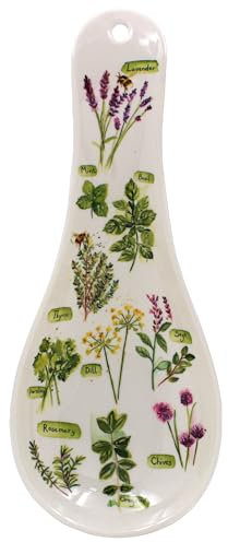 The Leonardo Collection Herb Garden Spoon Rest by Jennifer Rose Gallery | Porcelain Utensil Holder with Botanical Design | Elegant Kitchen Accessory | Rustic Farmhouse Style | Gift for Garden Lovers