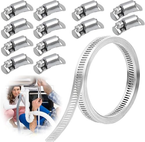 MEISO Abrazaderas de Manguera de Acero Inoxidable Ajustables, 3.5M Abrazaderas Metalicas Acero Inoxidable 304 para Tubos y 12 Abrazaderas de Tornillo, para Tuberías de Gas Domésticas, Tuberías de Agua