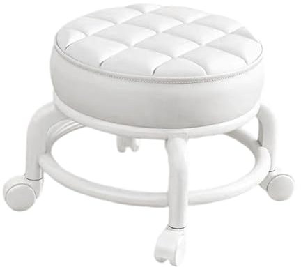Chaise Pivotante Tabouret à Roulettes, Tabouret à 360° avec Roulettes, Petit Tabouret Bas Cuir Sur Roulettes, Pédicure Bouchettes Pivotantes Universelles pour Salon Massage, Coiffure, Spa, Blanc