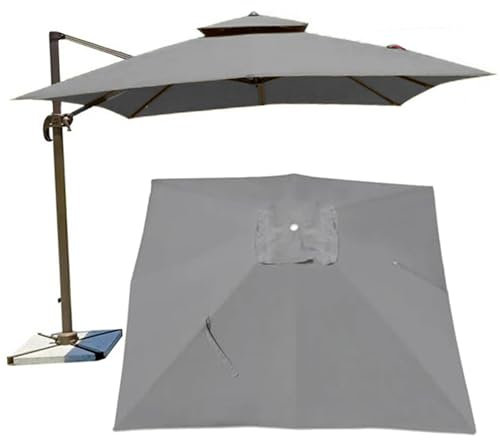BLGVGKLPNT 300x300cm/250x250cm Auvent De Rechange pour Déporté Parasol De Terrasse, Carré Toile De Rechange pour Parasol Tissu De Rechange pour parasol de 8 baleines (Gris,3×3M(9.8ft×9.8ft))