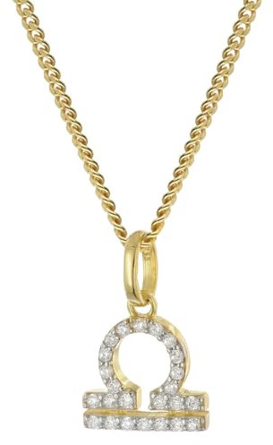 GLIZZ Sternzeichen Waage Gold 333/8K an vergoldeter Silberkette GL8330-07-45 45 cm