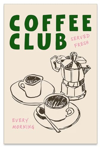 PDFI Küchen-Wandkunst Kaffee-Club-Leinwanddruck Vintage Kaffee-Kunstwerk Poster für Zuhause Esszimmer Wohnzimmer Büro Wohnungsdekoration 40,6 x 61 cm ungerahmt