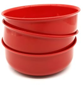 3 Stück Schüssel Schale Bowl 750 ml Müslischale Suppenteller Suppenschüssel Salatschüssel, Kunststoffschüssel, aus Kunststoff, Mehrweggeschirr, Farbe rot