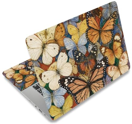 PLIGREAT Laptop Decal Sticker Skin Cover, Retro Butterfly Laptop Stickers Skins Decal Fits 12 13 13.3 14 15 Laptops Universal Waterproof Removable Notebook Art Protector