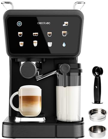 Cecotec Cafeteras Express Semiautomáticas Power Espresso Touch ColdBrew Latte. 1350W, 20 Bares, Frío, Templado o Caliente, Pantalla Táctil, 1.5L Depósito Agua, 500ml Depósito Leche, Doble Brazo