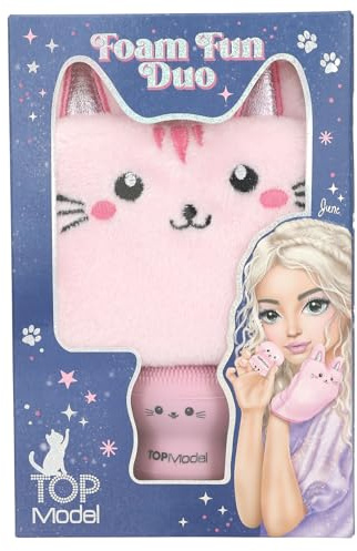 Depesche 13829 TOPModel - Set gant de toilette et éponge visage Beauty and Me, en rose, avec design de chats, éponge à remplir de lotion