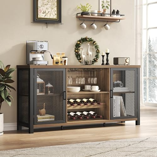 HSH Rustic Wine Bar Cabinet Kitchen Buffet Cabinets with Storage 140cm Oak