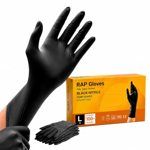 Black Nitrile Disposable Gloves Large Pack of 100 Heavy Duty for Food Prep | Textured fingertips, latex free, powder free, single use hand cover for auto repairs, cleaning and workshops