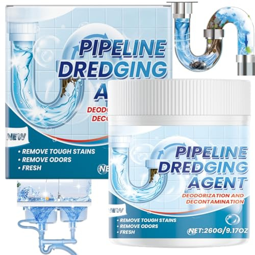 260g Drain Unblocker Powder,Sink and Drain Cleaner,Unblocker Liquid Heavy Duty,Quickly Removes Hair,Lipid,Blockages Grease&Leftovers in Sink and Pipe,Fast-Acting Foam Cleaning Powder for Pipes