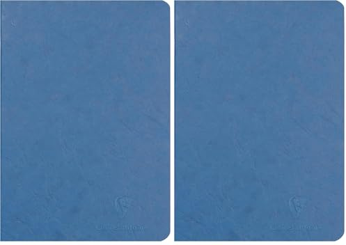 Clairefontaine 733164C Collection Age Bag A Blue Stapled Notebook - A5 14,8x21 cm - 96 Lined Pages - White Paper 90 g - Glossy Card Cover Leather Grain (Pack of 2)