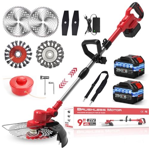 Rasentrimmer mit akku für Makita-Akkus, 21V-4.0Ah mit 2 Akkus und Ladegerät, Freischneider Akku 20000U/min, 4-in-1 Akku rasentrimmer mit 90° schwenkbarer Kopf - für Rasen, Garten, Hof