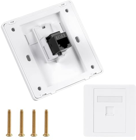 2PCS Prise Réseau CAT6 Gigabit Ethernet, Double Passage, Plaque Frontale Réseau RJ45 avec Cache Prise Murale, pour Installation de Câble Ethernet pour Salon, Chambres et Bureau