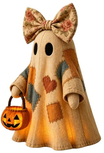 Generisch Niedliches Retro-Patchwork-Geist Halloween-dekoratives,Geister-Desktop-Ornament, rustikaler Bauernhaus-Stil,Mittelstück für Regale und Kaminsims (A)