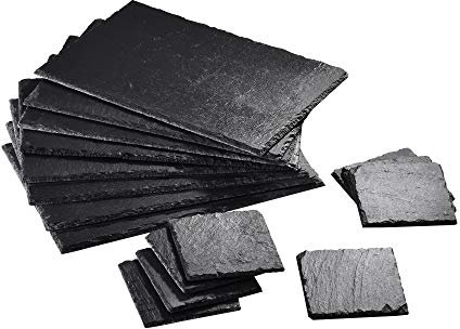 MALACASA, Serie Nature.Slate, 16-teilig Set Schieferplatte Schieferplatten in 2 Größe Schiefer Untersetzer Käse Platte Schieferuntersetzer Buffetplatte 12/10 * 10 * 0,5cm & 4/30 * 20 * 0,5cm