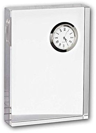 CRISTALICA Glasblockuhr Silber Tischuhr für Schreibisch oder Schrankwand 14x10 cm analog
