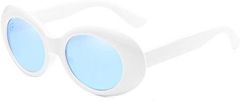 BOZEVON Retro Ovale Sonnenbrille - UV400 Schutzbrillen für Damen & Herren Weiß-Blau