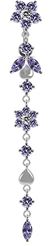 Crystal Stein trendigen Extra Lange Blume Kletterer Design Sterling Silber Bauch Bars Piercing