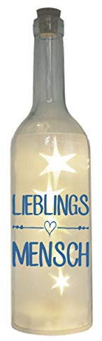 WB wohn trends LED-Flasche mit Motiv 'Lieblingsmensch', blau, 29cm, Leuchtflasche mit Text Spruch