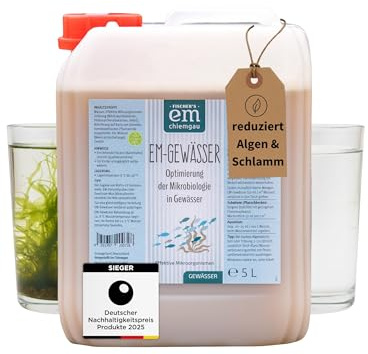 EM-Chiemgau EM Wasseraufbereiter [Effektive Mikroorganismen] für klares Wasser, Gegen Algen/Phosphat/Schwermetalle/Schlamm, optimale Mikrobiologie in Teich, Aquarien, Pools & Gewässer (5 L)