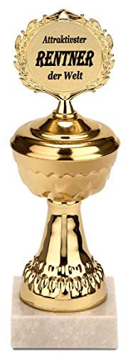 BRUBAKER Pokal - goldene Trophäe mit Marmorsockel - Geschenkidee für Rentner - Motiv: Attraktivster Rentner der Welt