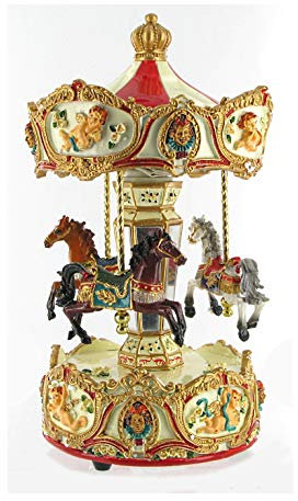 Miniatur Karussell aus Kunstharz mit Spieluhr/Spieldose/Musikbox, rotierenden Pferden und 18-Ton-Federspielwerk - Rigoletto (Giuseppe Verdi)