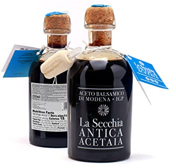 La Secchia - Vinaigre Balsamique de Modène IGP Trois Étoiles, Vieilli dans 12 Fûts de Cerise-Mûre, Densité Moyenne, Bouteille de 250 ml avec Bouchon Doseur en Liège