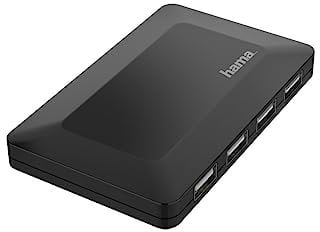 Hama USB 2.0-Hub 4-Fach Adapter (Splitter mit 4 Ports, externer USB-Verteiler mit Netzteil USB-Kabel für PC, Notebook, Laptop mit Windows oder Mac OS) schwarz