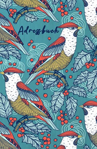 Adressbuch: Organizer für Kontakte (Adressen-, Telefonbuch) | ca. A5 (21,59 x 13,97 cm) | 120 Seiten mit Register und Geburtstagskalender | Retro Vögel