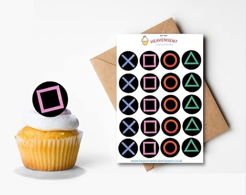 40x Pre-cut Play Buttons Gaming Controller Edible Thick Wafer Card Standing Cupcake Toppers Birthday Party Cake Decorations
