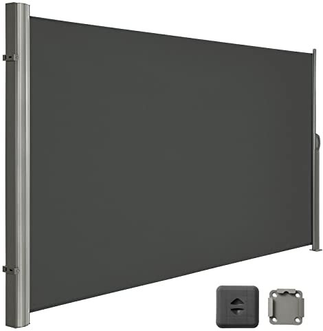 LARMNEE Seitenmarkise, ausziehbar, 200 x 450 cm, Sichtschutz, Sonnenschutz, Blickdicht, Seitenrollo, für Balkon, Terrasse, Garten, Dunkelgrau EGY2045BP02