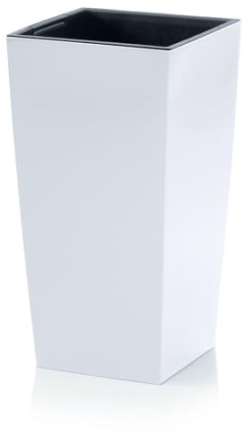 IMJ-Global Vaso Fioriera per piante Fiori DURS Grande H61 Liscio da interno esterno Quadrato Alto Bianco 49 Litri 32,5x32,5x61 cm design Moderno in plastica da balcone